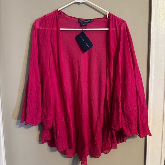 Ralph Lauren Sweaters - NWT Ralph Lauren Fuchsia Lightweight Open Draped Embroidered Cardigan Sweater